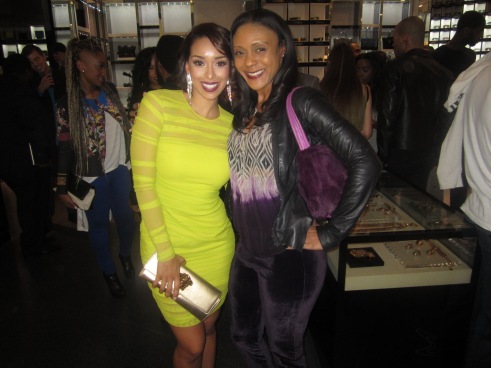 Gloria Govan and celebrity stylist, Michelle Stokes in Versace for champagne toast to Matt Barne's Athletes vs. Cancer