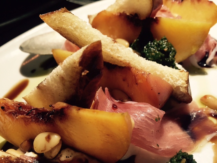 Hyde Sunset Start off with fresh peaches and Burrata cheese (photo by Scott Bridges) 